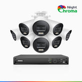 NightChroma<sup>TM</sup> NBRK800 - 4K  8 Channel 8 Cameras Outdoor PoE Security  System, Red Blue Flashing Lights & Siren, 3840*2160@25 fps, Acme Color & IR Night Vision, Human & Vehicle Detection, Two-Way Audio, IP67 Weatherproof, All-Metal Housing